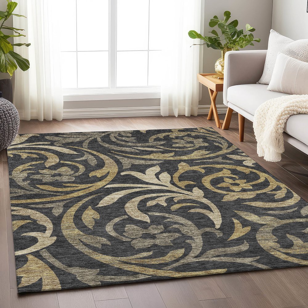 Premium Machine Washable Mayfield AMF764 Black 2'6" x 3'10" Rug. Picture 5