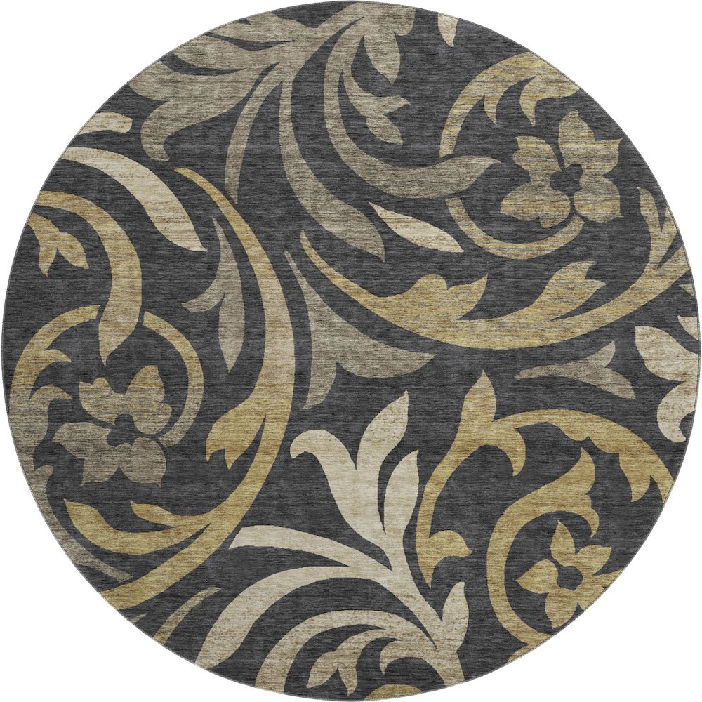 Premium Machine Washable Mayfield AMF764 Black 8' x 8' Round Rug. Picture 1