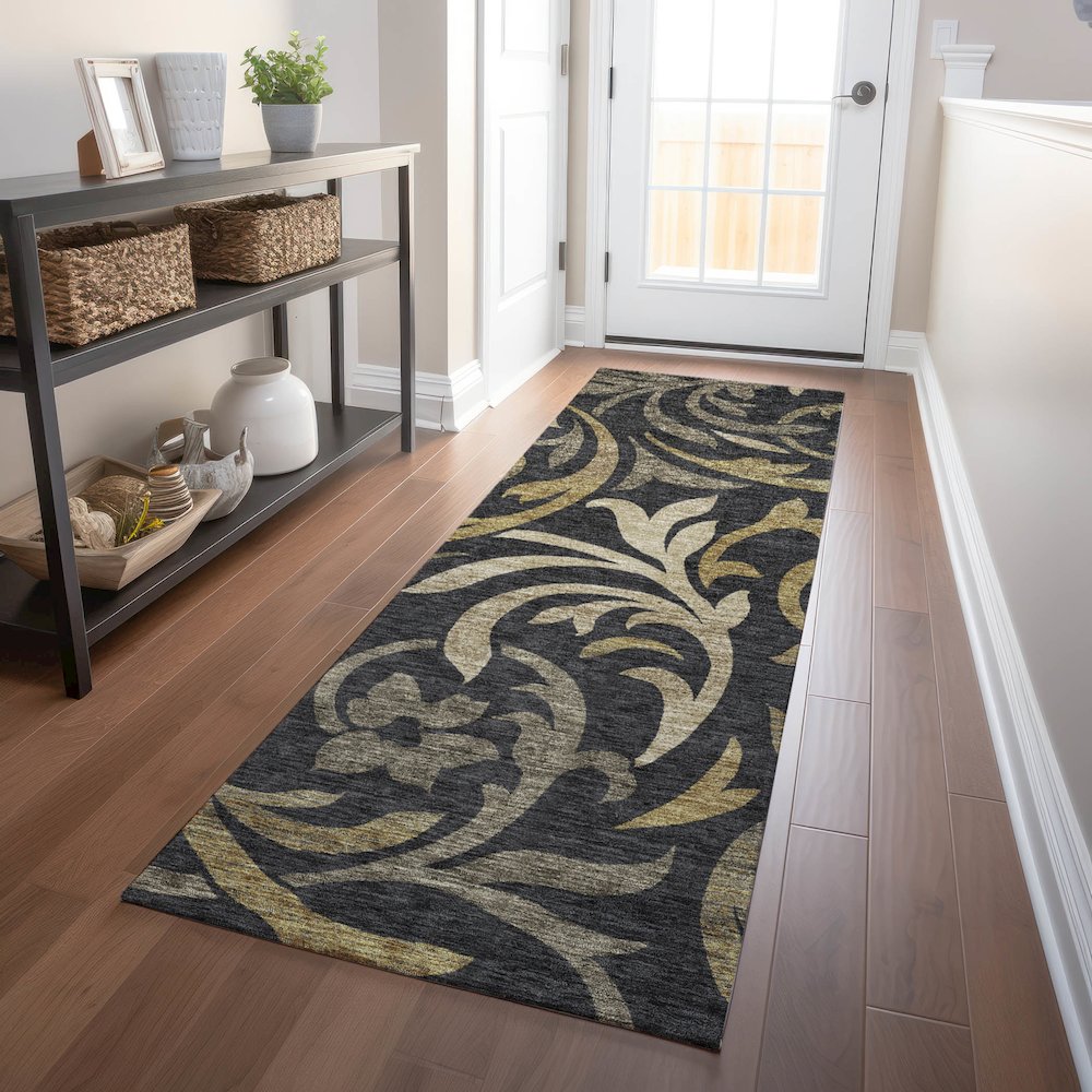 Premium Machine Washable Mayfield AMF764 Black 2'3" x 7'6" Runner Rug. Picture 5