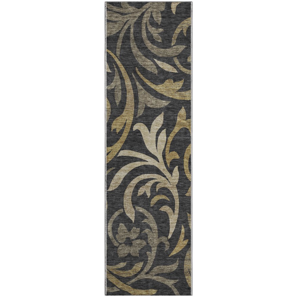 Premium Machine Washable Mayfield AMF764 Black 2'3" x 7'6" Runner Rug. Picture 1