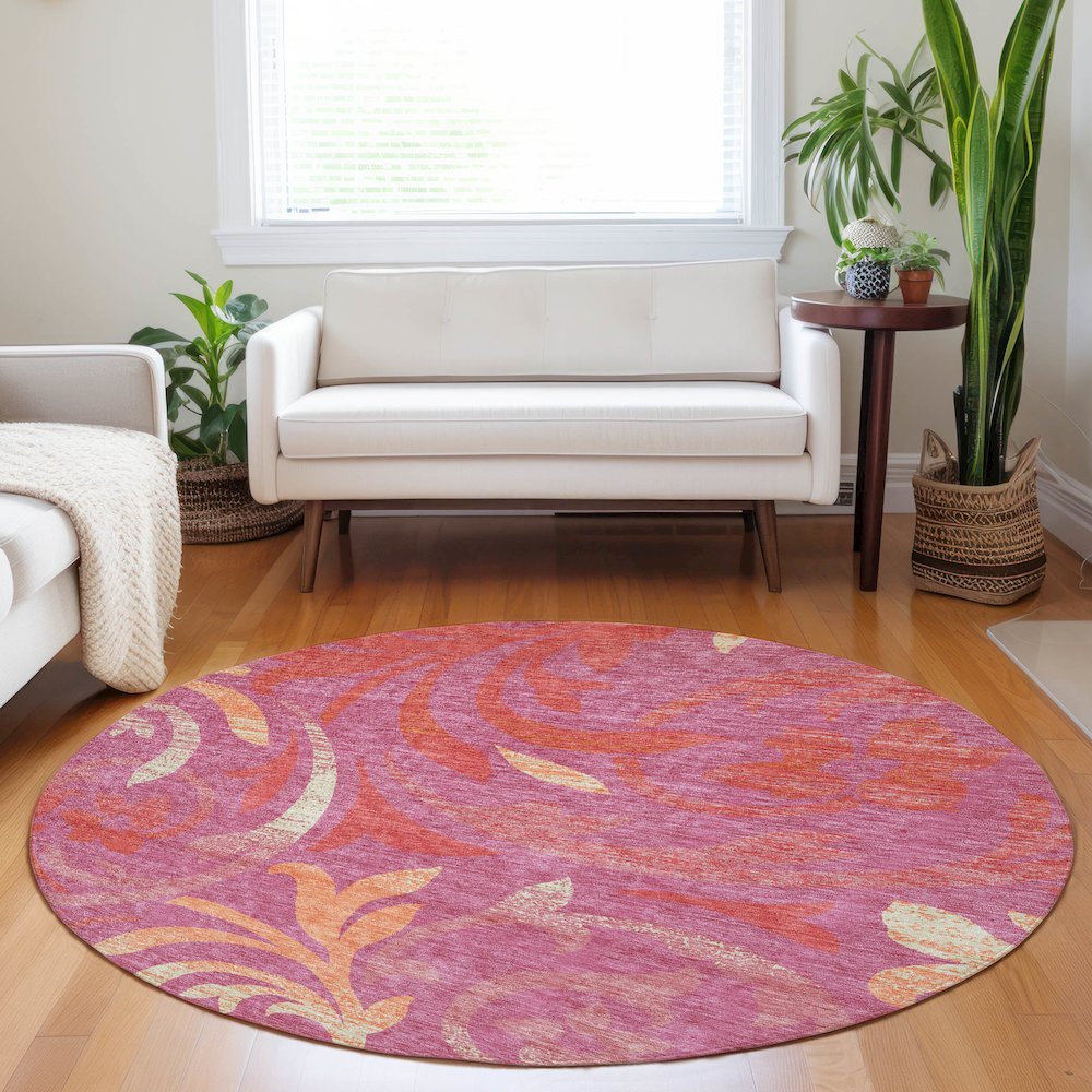 Premium Machine Washable Mayfield AMF764 Blush 8' x 8' Round Rug. Picture 5