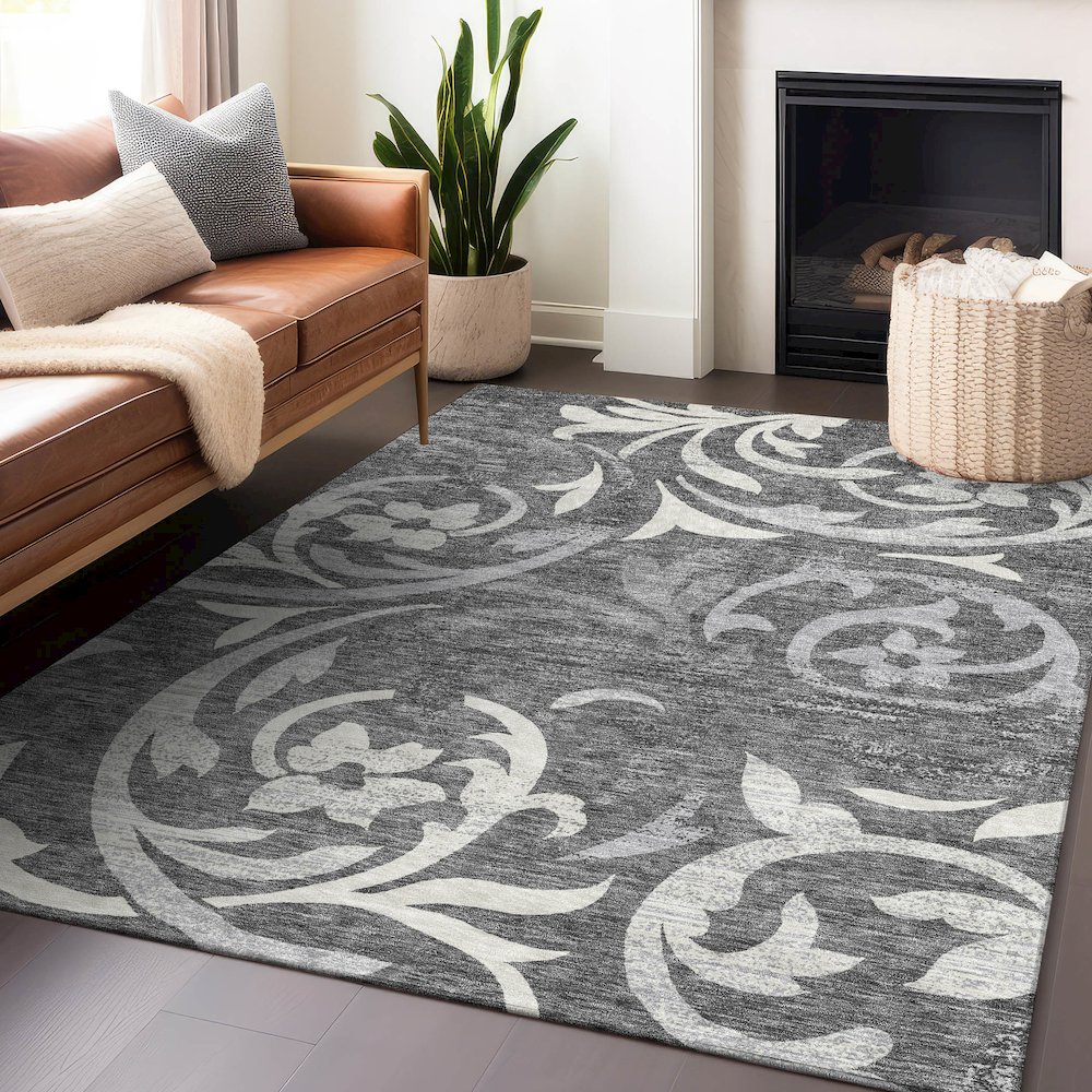 Premium Machine Washable Mayfield AMF764 Charcoal 2'6" x 3'10" Rug. Picture 6