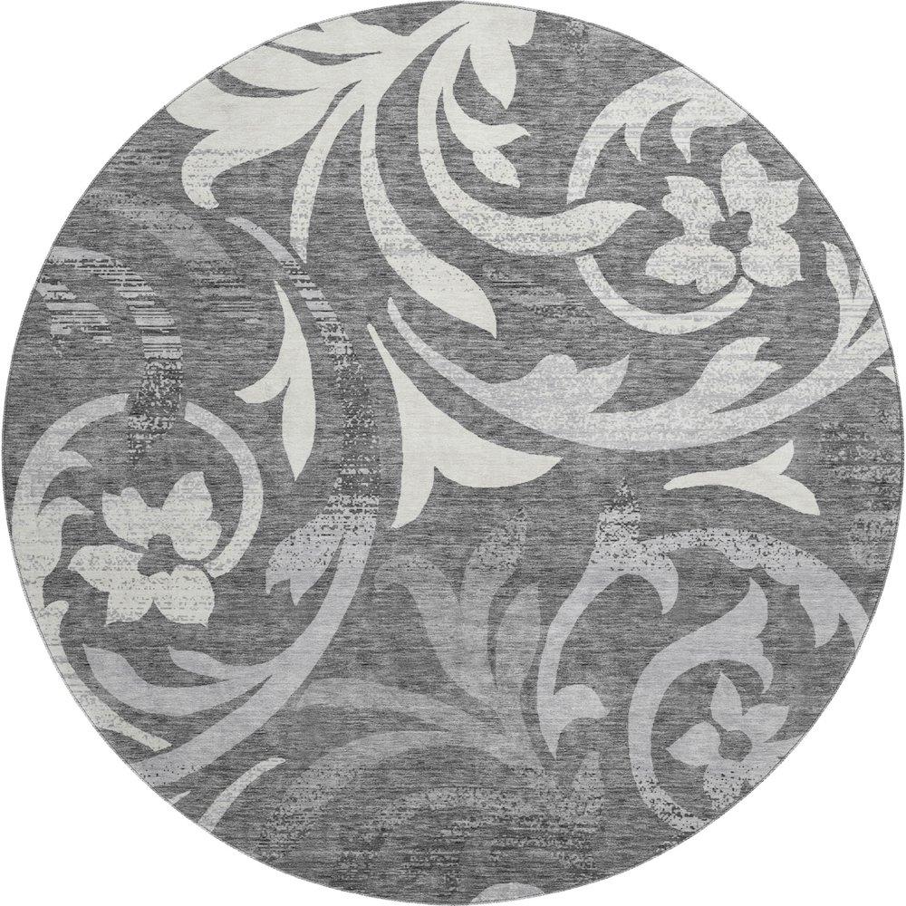 Premium Machine Washable Mayfield AMF764 Charcoal 8' x 8' Round Rug. Picture 1