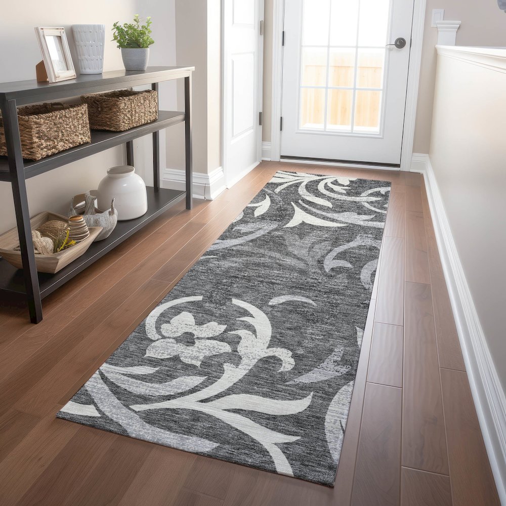Premium Machine Washable Mayfield AMF764 Charcoal 2'3" x 7'6" Runner Rug. Picture 5