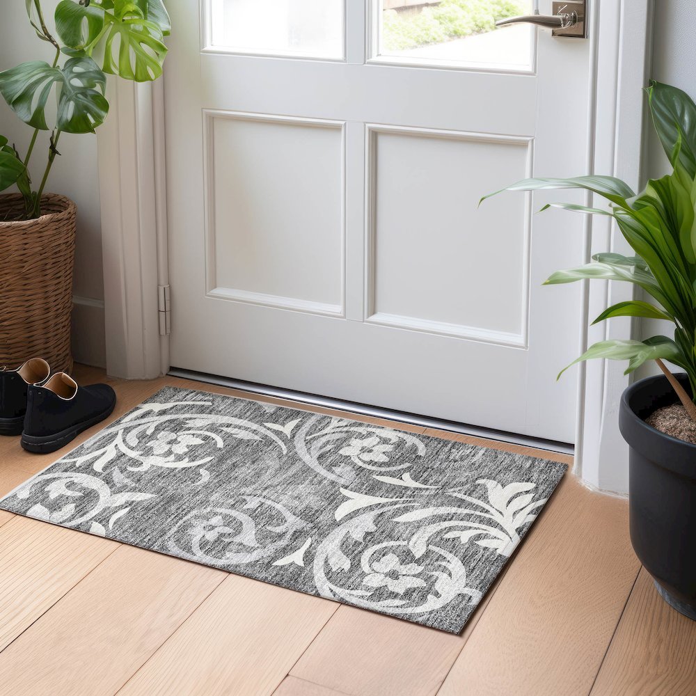 Premium Machine Washable Mayfield AMF764 Charcoal 1'8" x 2'6" Rug. Picture 5