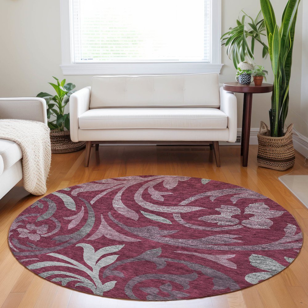 Premium Machine Washable Mayfield AMF764 Garnet 8' x 8' Round Rug. Picture 5