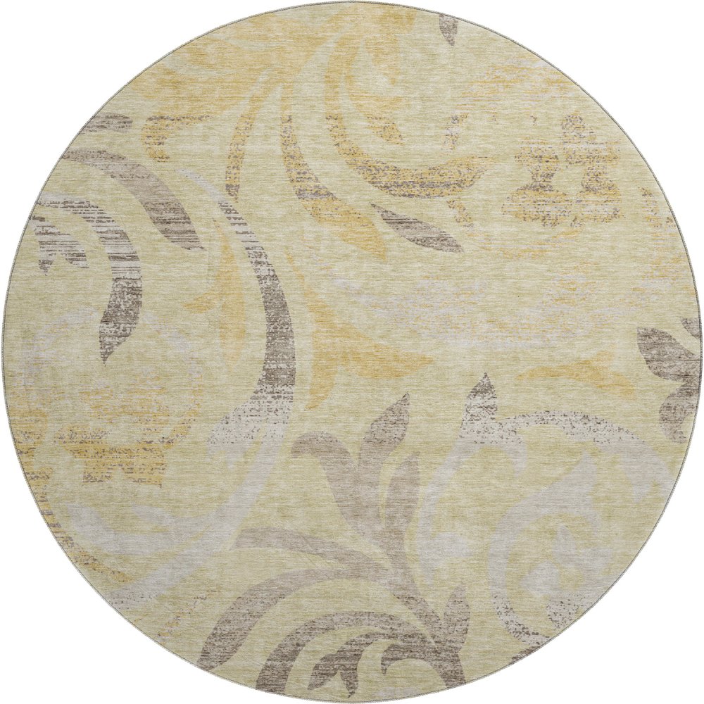 Premium Machine Washable Mayfield AMF764 Gold 8' x 8' Round Rug. Picture 1