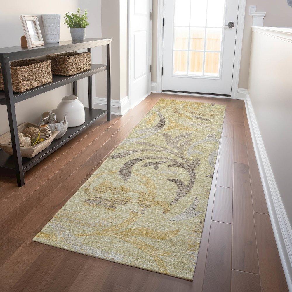 Premium Machine Washable Mayfield AMF764 Gold 2'3" x 7'6" Runner Rug. Picture 5