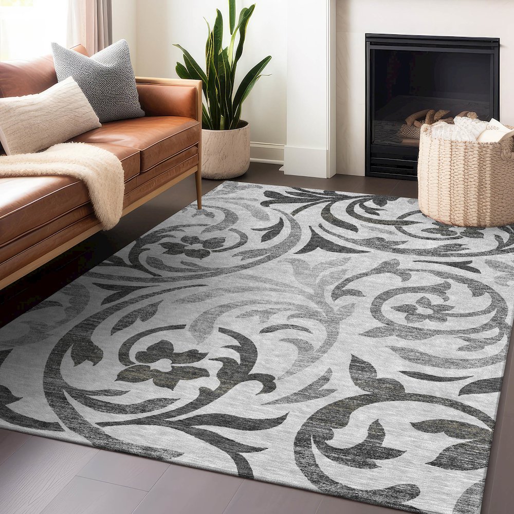 Premium Machine Washable Mayfield AMF764 Gray 2'6" x 3'10" Rug. Picture 6