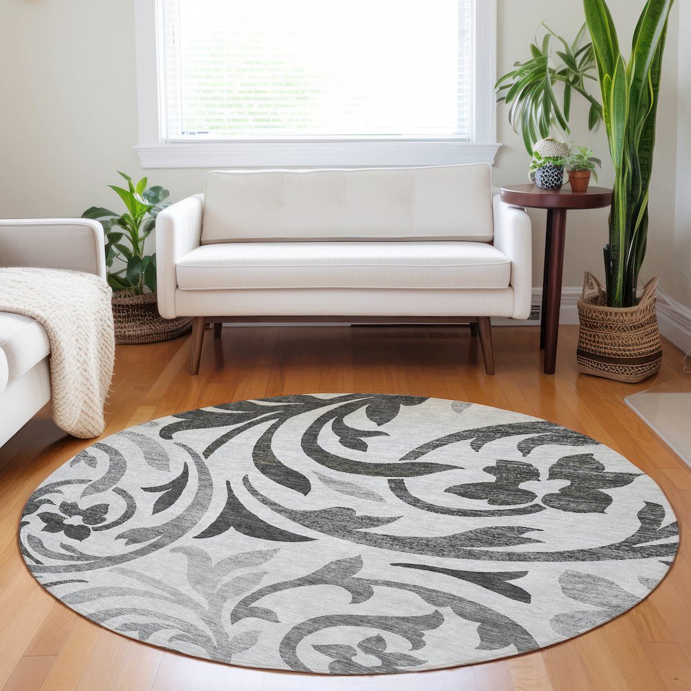 Premium Machine Washable Mayfield AMF764 Gray 8' x 8' Round Rug. Picture 5