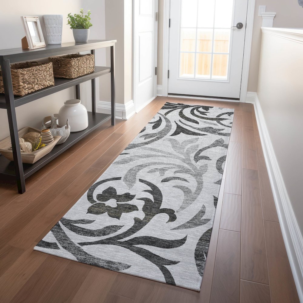 Premium Machine Washable Mayfield AMF764 Gray 2'3" x 7'6" Runner Rug. Picture 5