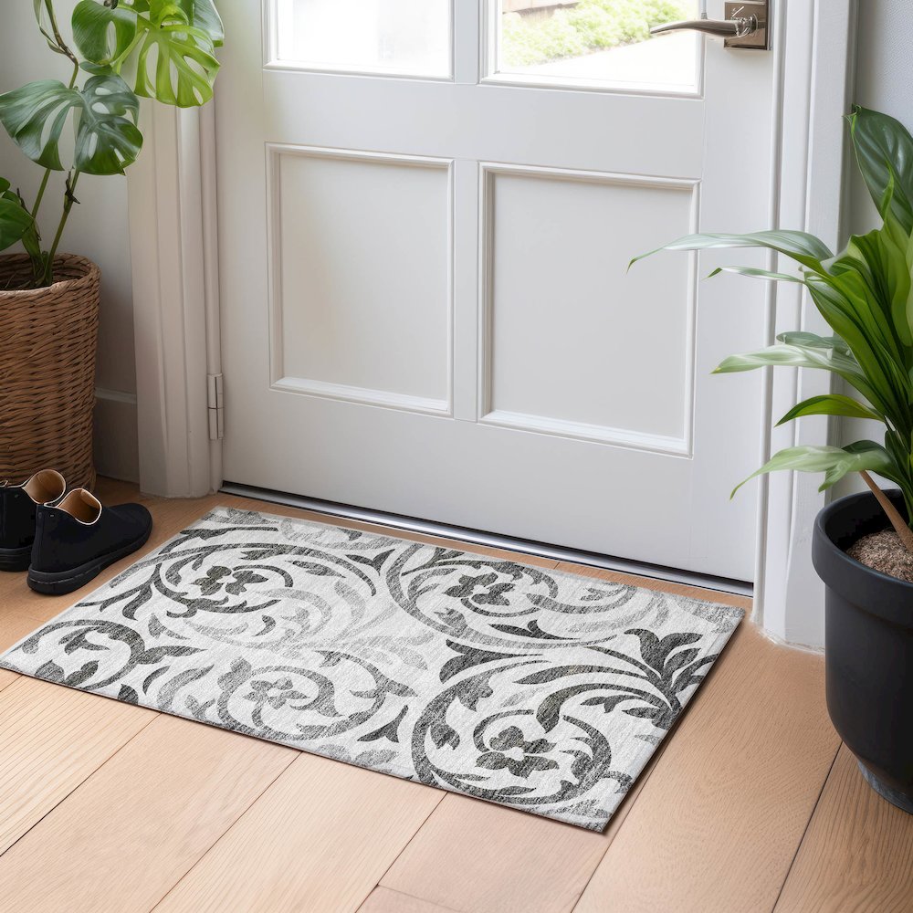 Premium Machine Washable Mayfield AMF764 Gray 1'8" x 2'6" Rug. Picture 5