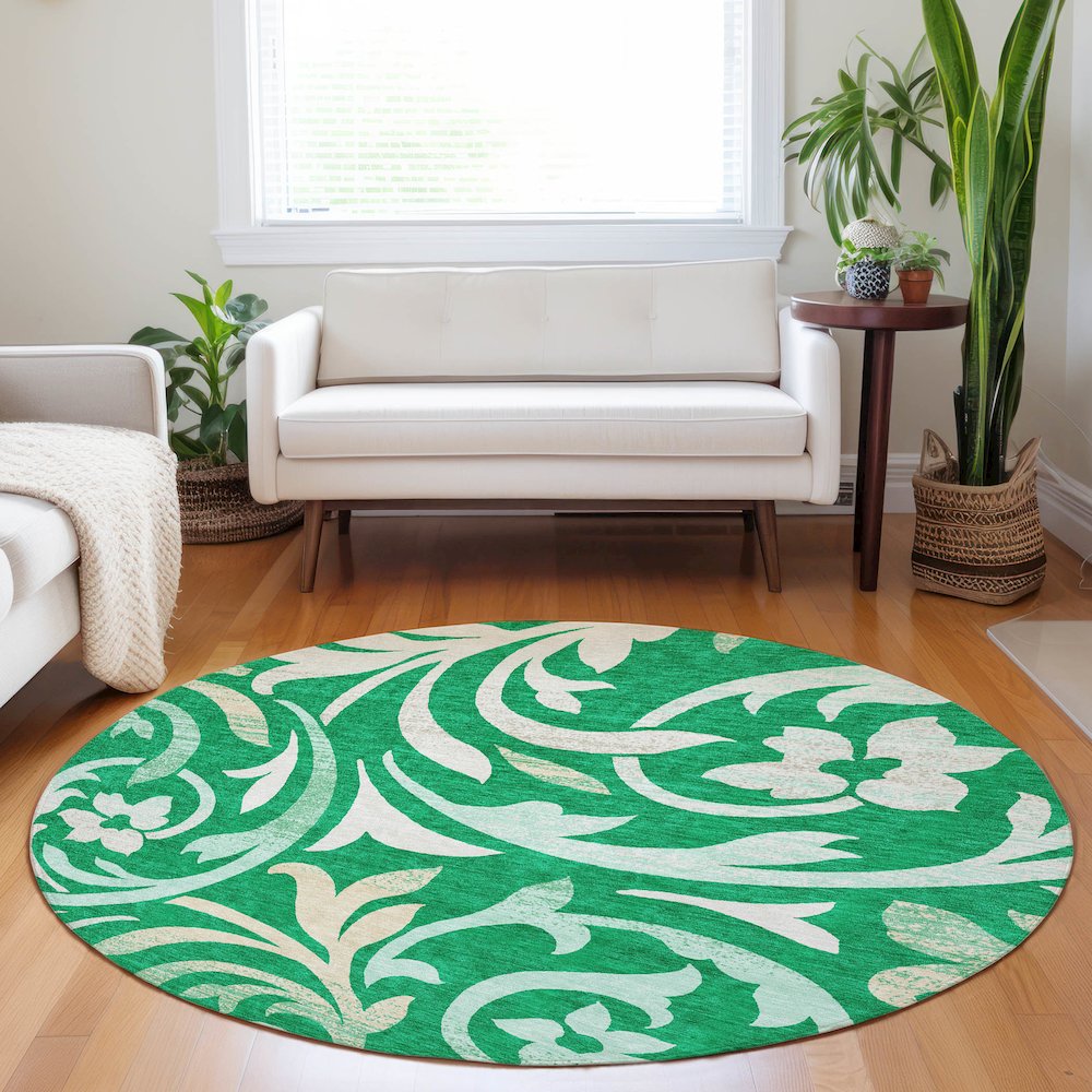 Premium Machine Washable Mayfield AMF764 Green 8' x 8' Round Rug. Picture 5