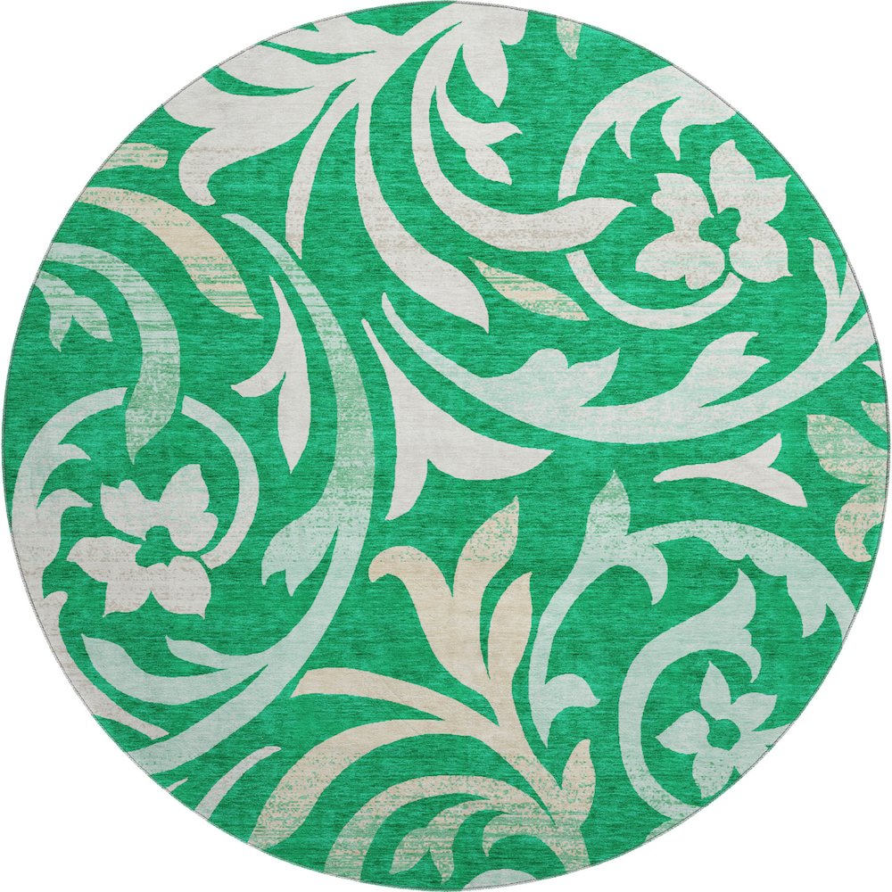 Premium Machine Washable Mayfield AMF764 Green 8' x 8' Round Rug. Picture 1