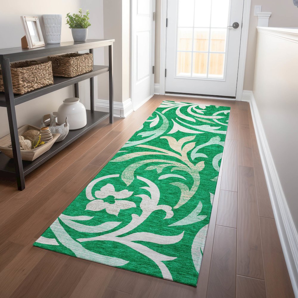 Premium Machine Washable Mayfield AMF764 Green 2'3" x 7'6" Runner Rug. Picture 5