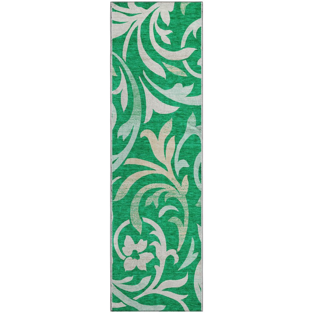 Premium Machine Washable Mayfield AMF764 Green 2'3" x 7'6" Runner Rug. Picture 1