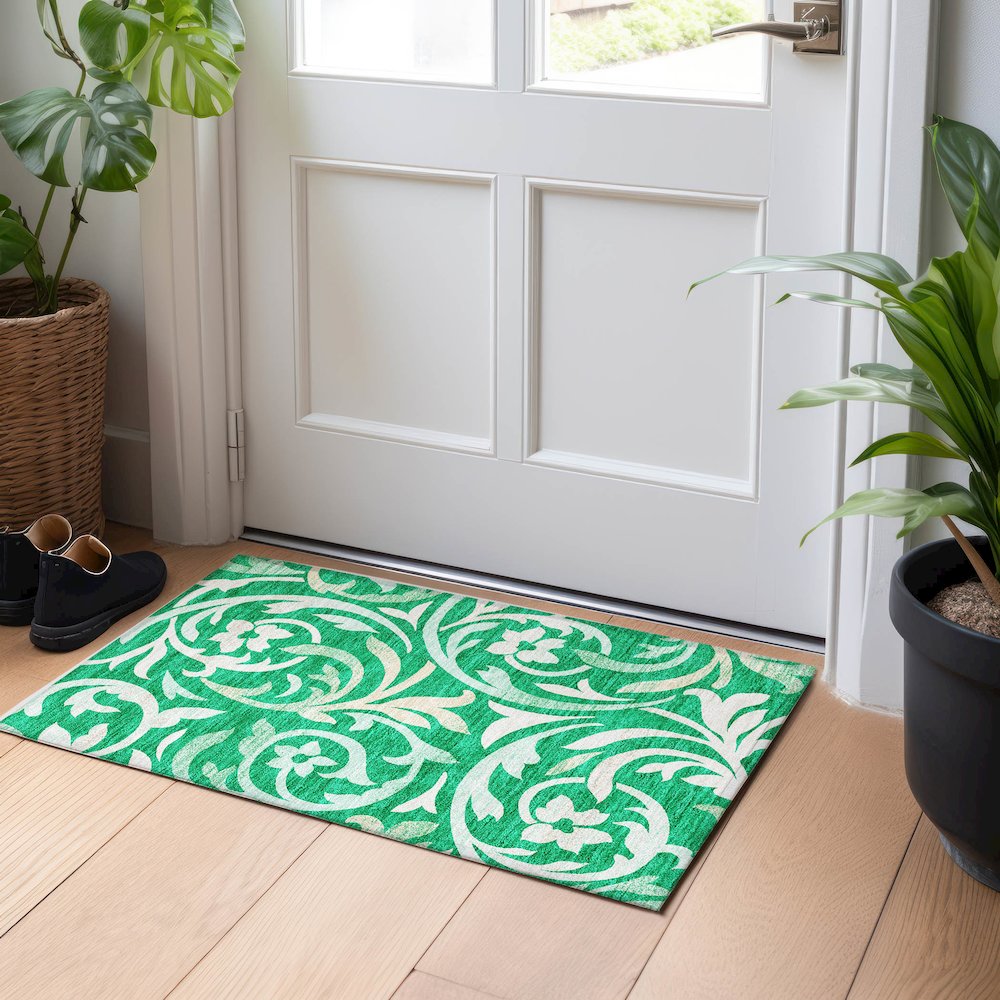 Premium Machine Washable Mayfield AMF764 Green 1'8" x 2'6" Rug. Picture 5