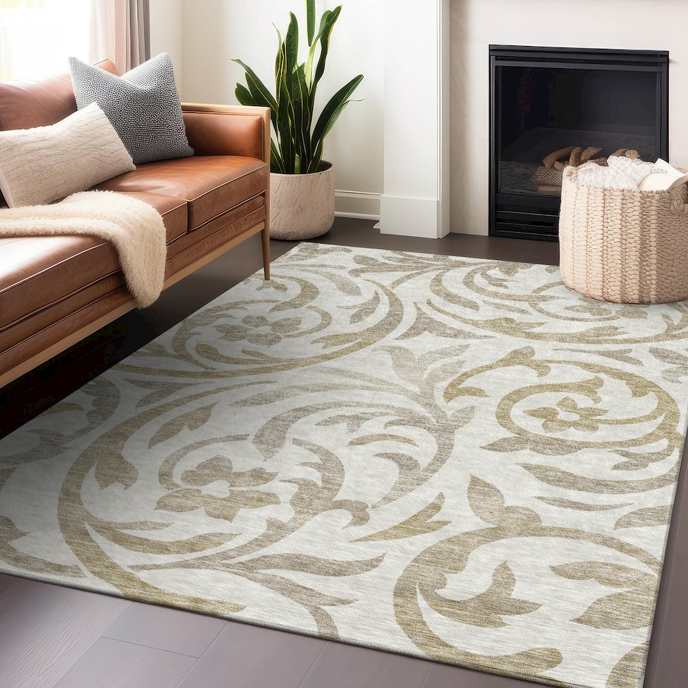Premium Machine Washable Mayfield AMF764 Ivory 2'6" x 3'10" Rug. Picture 6