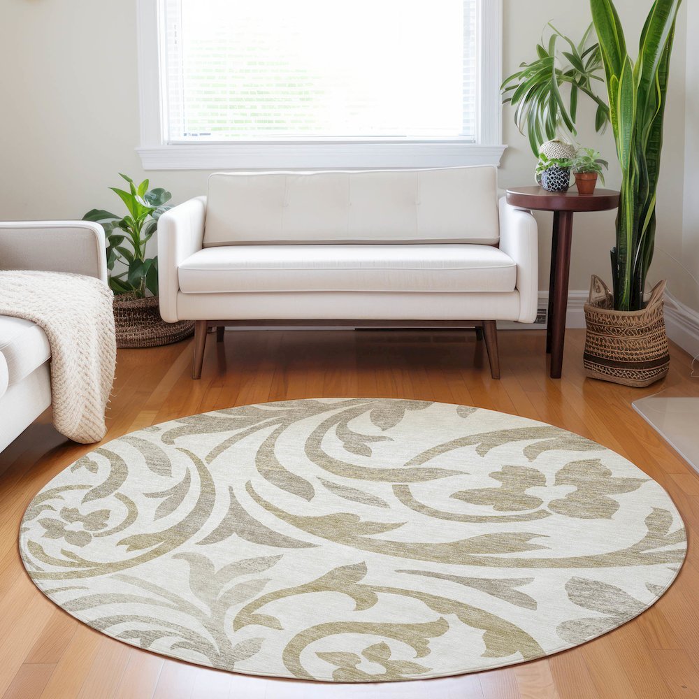 Premium Machine Washable Mayfield AMF764 Ivory 8' x 8' Round Rug. Picture 5
