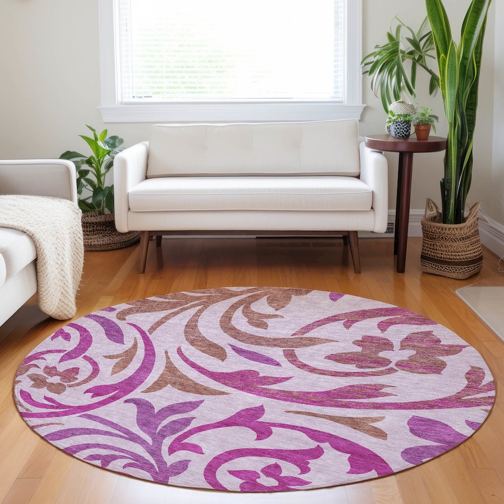 Premium Machine Washable Mayfield AMF764 Lavender 8' x 8' Round Rug. Picture 5