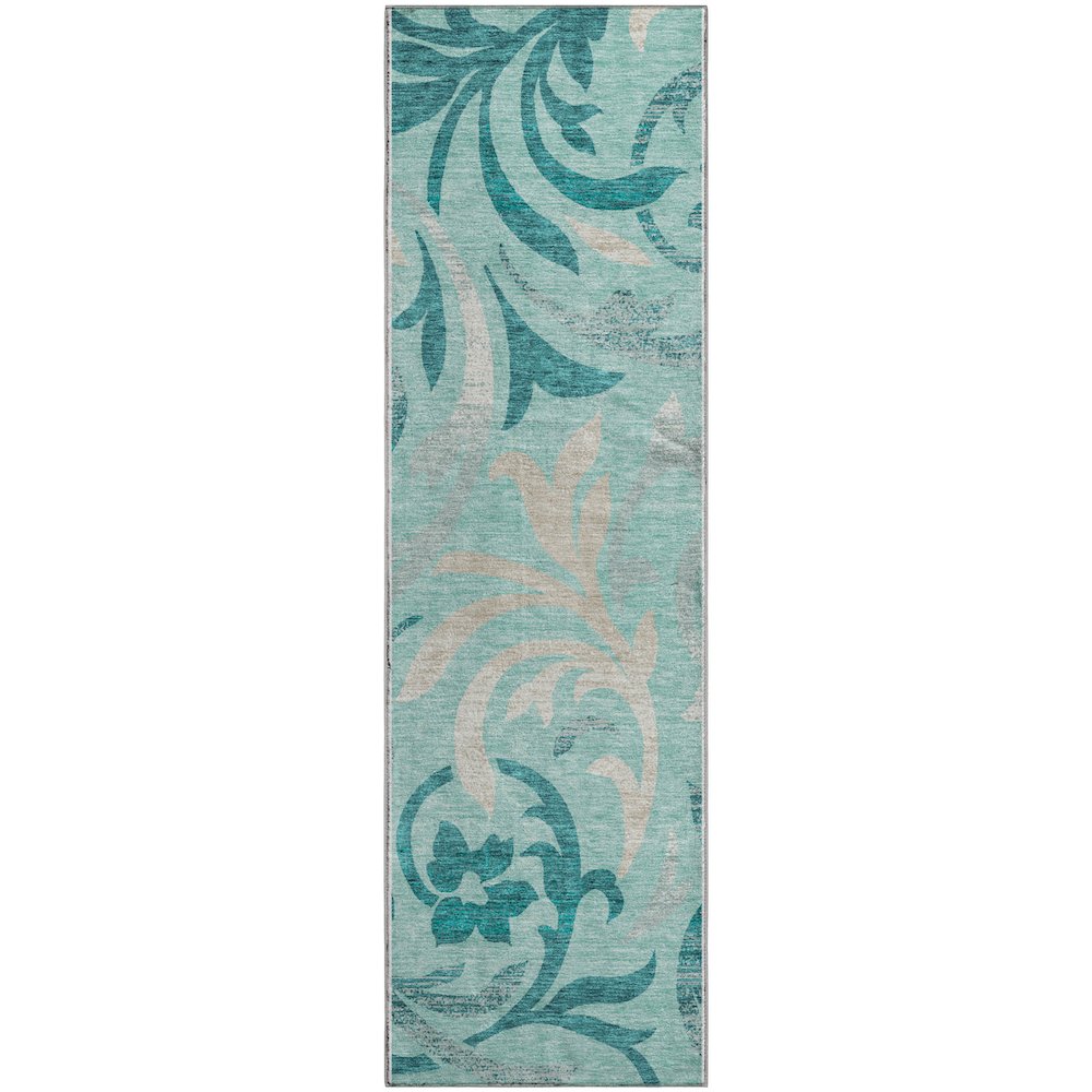 Premium Machine Washable Mayfield AMF764 Teal 2'3" x 7'6" Runner Rug. Picture 1