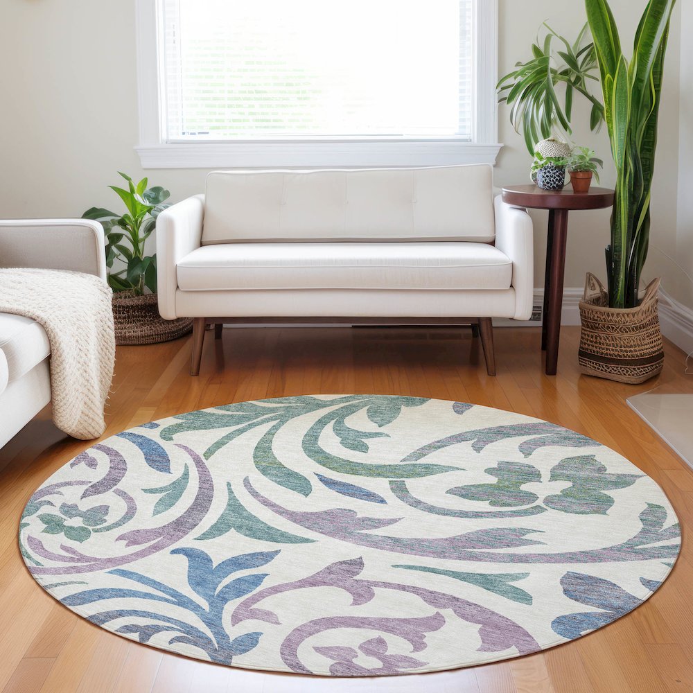 Premium Machine Washable Mayfield AMF764 White 8' x 8' Round Rug. Picture 5