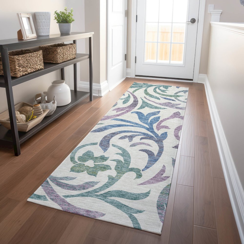 Premium Machine Washable Mayfield AMF764 White 2'3" x 7'6" Runner Rug. Picture 5