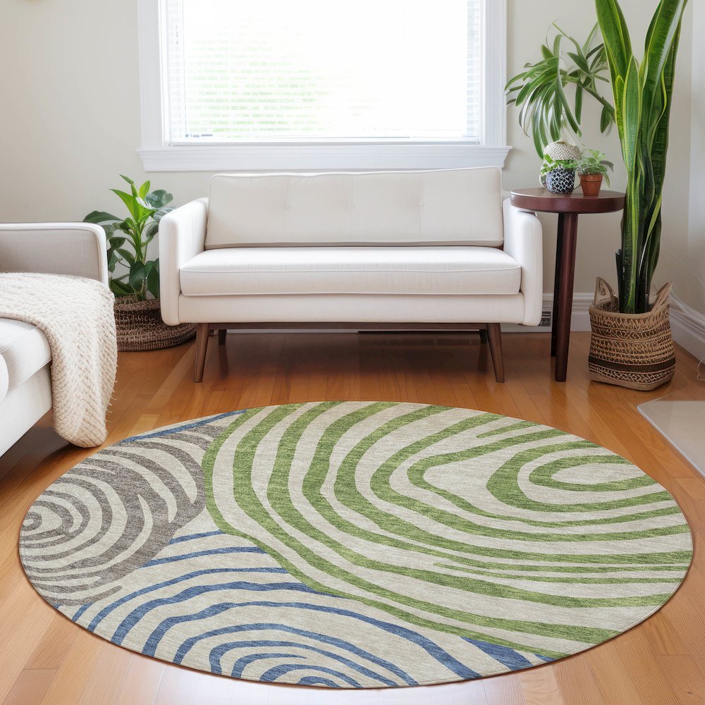 Premium Machine Washable Mayfield AMF765 Beige 8' x 8' Round Rug. Picture 5