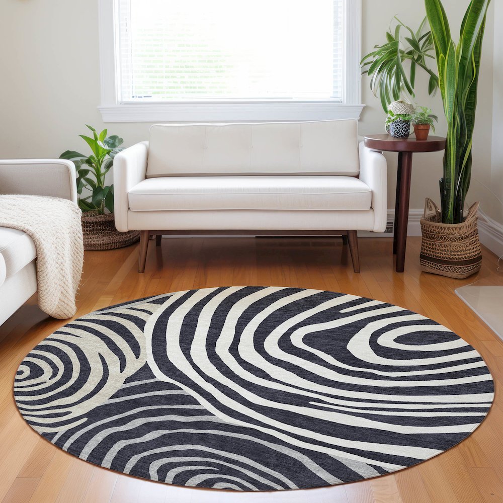 Premium Machine Washable Mayfield AMF765 Black 8' x 8' Round Rug. Picture 5