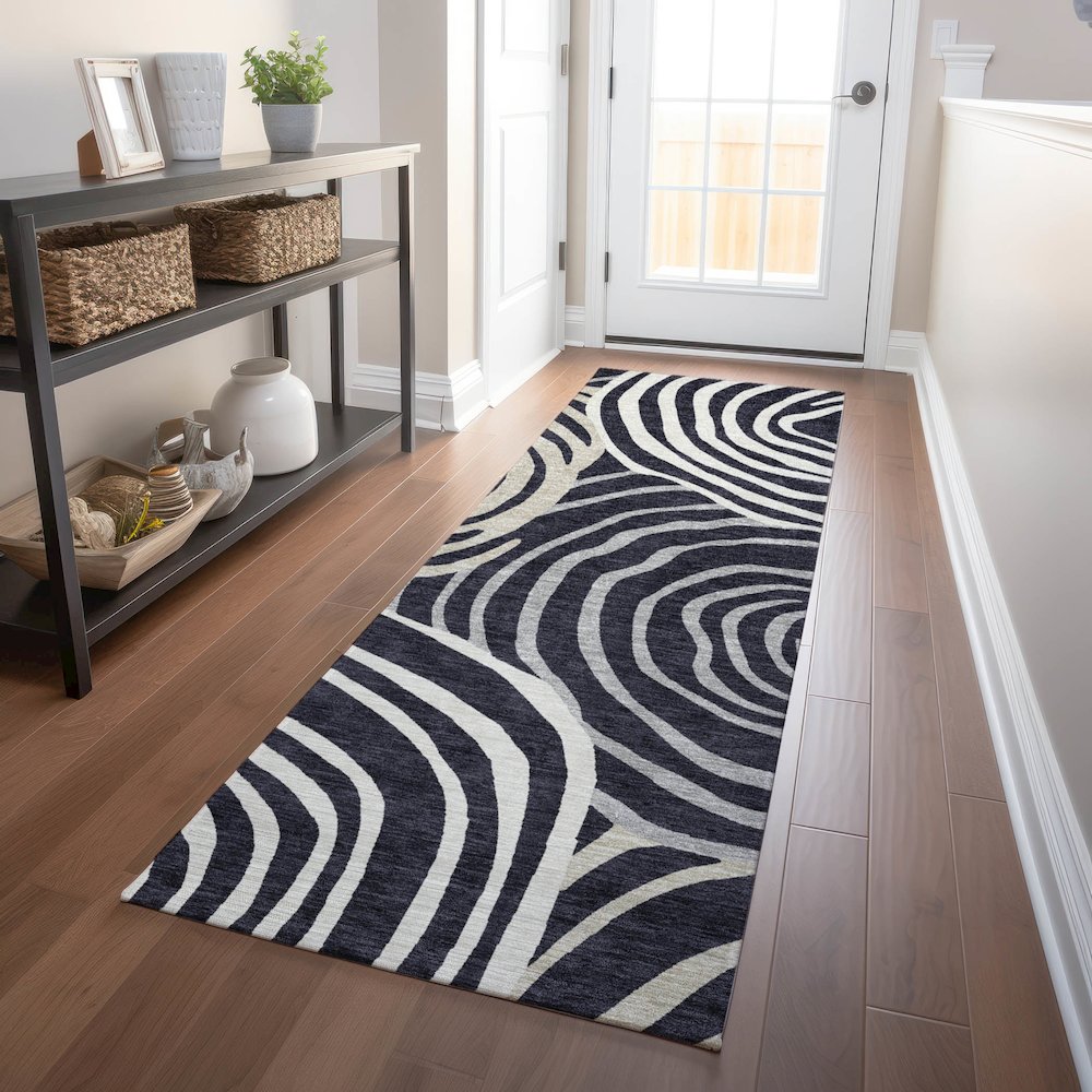 Premium Machine Washable Mayfield AMF765 Black 2'3" x 7'6" Runner Rug. Picture 5