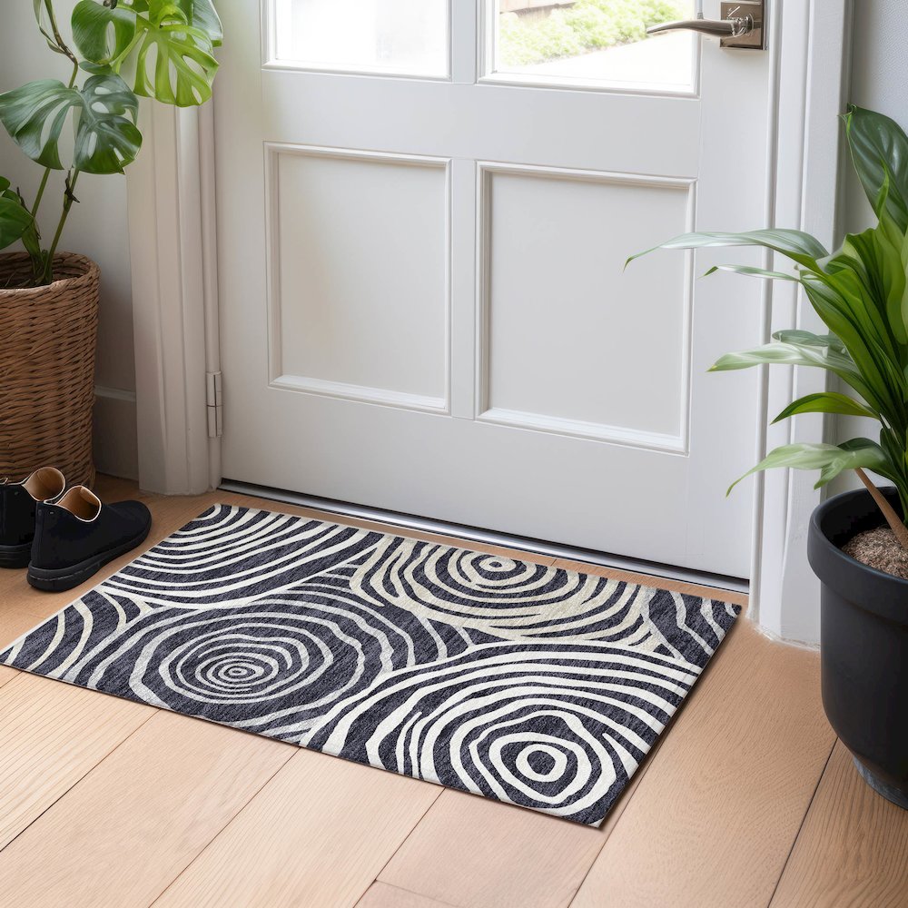 Premium Machine Washable Mayfield AMF765 Black 1'8" x 2'6" Rug. Picture 5
