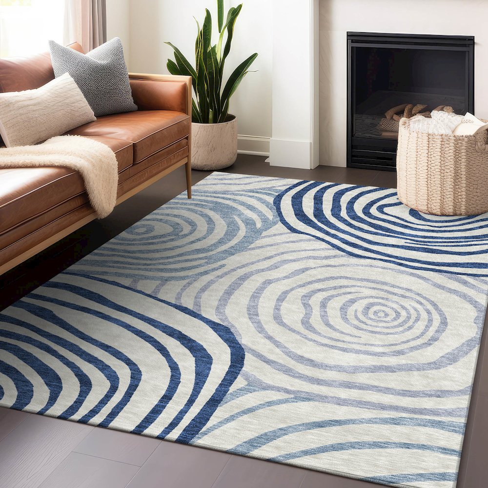 Premium Machine Washable Mayfield AMF765 Blue 2'6" x 3'10" Rug. Picture 6