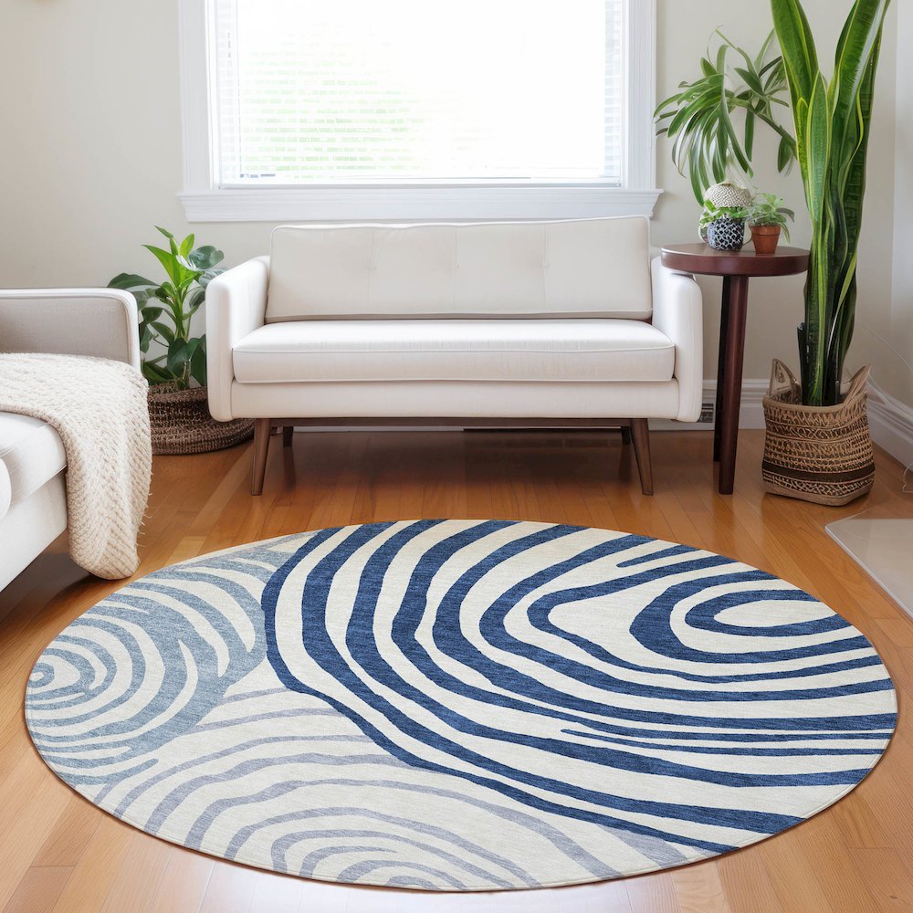 Premium Machine Washable Mayfield AMF765 Blue 8' x 8' Round Rug. Picture 5