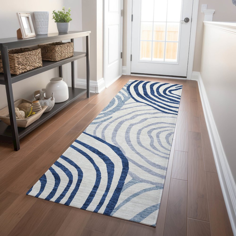 Premium Machine Washable Mayfield AMF765 Blue 2'3" x 7'6" Runner Rug. Picture 5