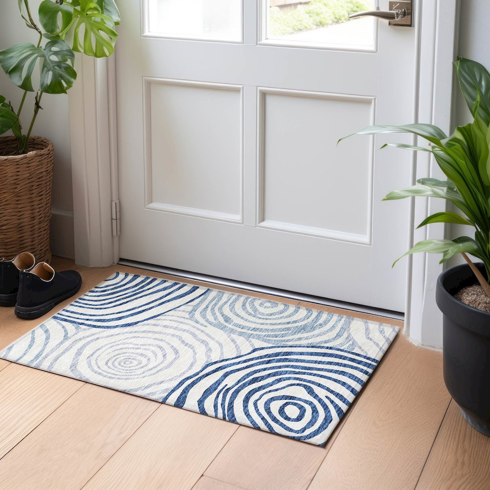 Premium Machine Washable Mayfield AMF765 Blue 1'8" x 2'6" Rug. Picture 5