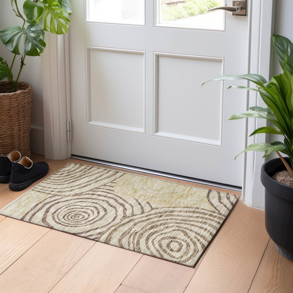 Premium Machine Washable Mayfield AMF765 Brown 1'8" x 2'6" Rug. Picture 5