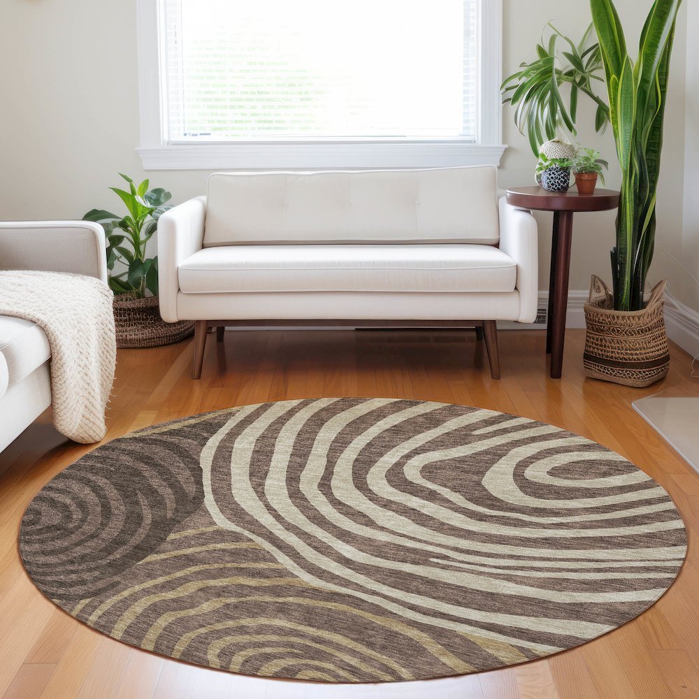Premium Machine Washable Mayfield AMF765 Fudge 8' x 8' Round Rug. Picture 5
