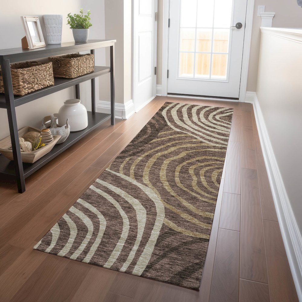 Premium Machine Washable Mayfield AMF765 Fudge 2'3" x 7'6" Runner Rug. Picture 5