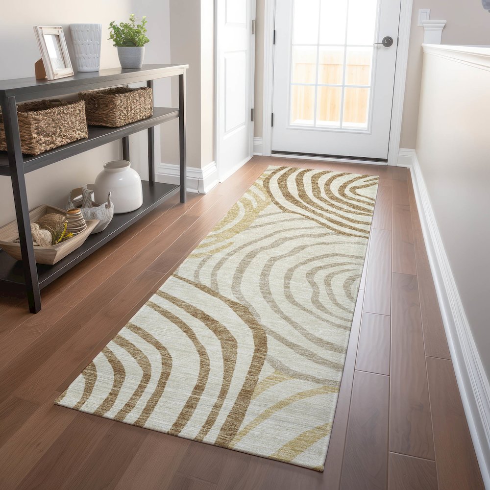 Premium Machine Washable Mayfield AMF765 Gold 2'3" x 7'6" Runner Rug. Picture 5