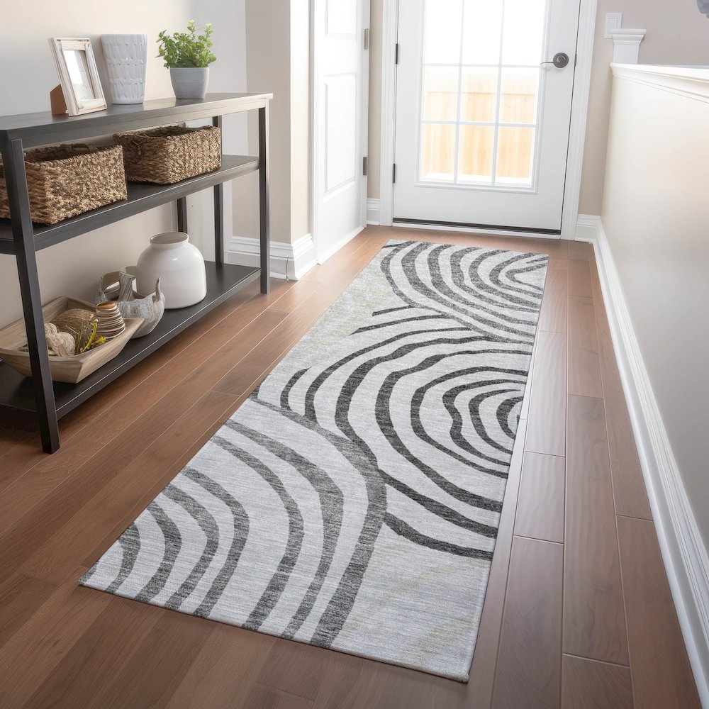 Premium Machine Washable Mayfield AMF765 Gray 2'3" x 7'6" Runner Rug. Picture 5