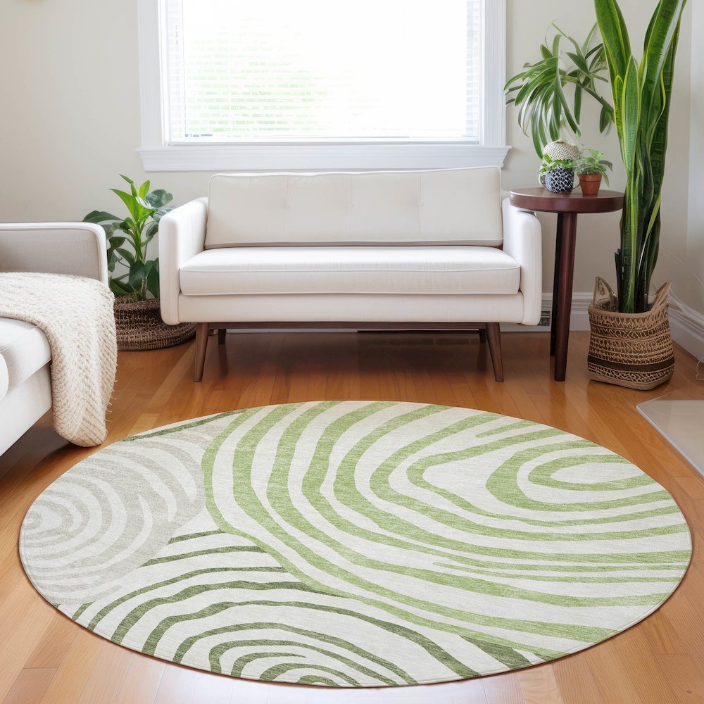 Premium Machine Washable Mayfield AMF765 Green 8' x 8' Round Rug. Picture 5