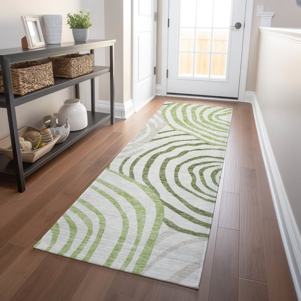 Premium Machine Washable Mayfield AMF765 Green 2'3" x 7'6" Runner Rug. Picture 5