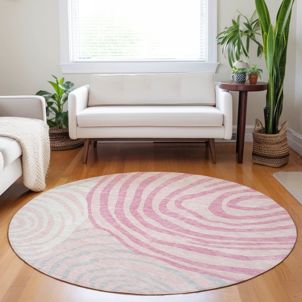 Premium Machine Washable Mayfield AMF765 Pink 8' x 8' Round Rug. Picture 5