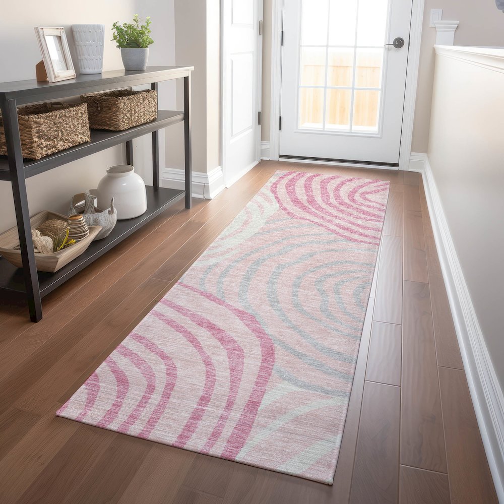 Premium Machine Washable Mayfield AMF765 Pink 2'3" x 7'6" Runner Rug. Picture 5