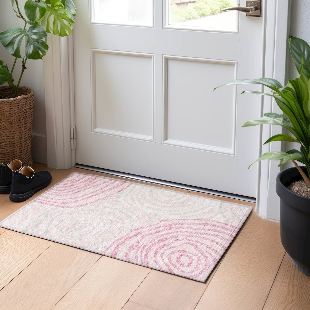 Premium Machine Washable Mayfield AMF765 Pink 1'8" x 2'6" Rug. Picture 5