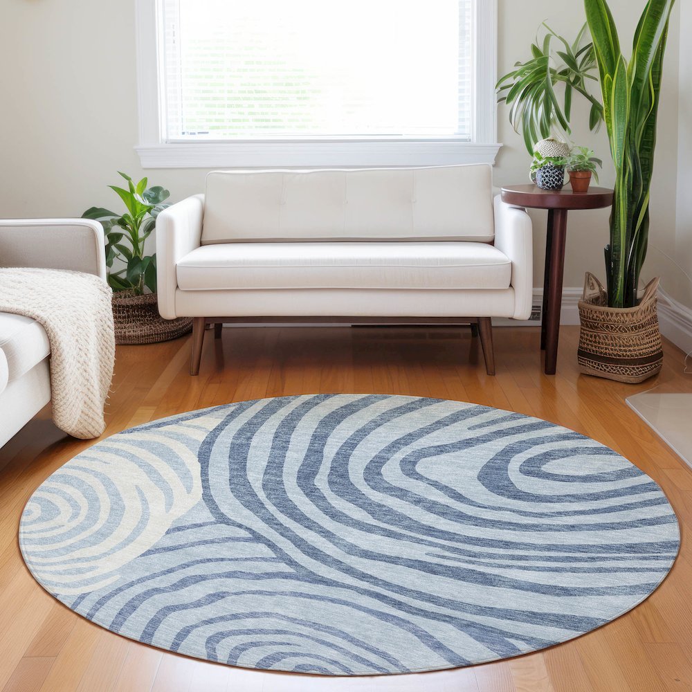 Premium Machine Washable Mayfield AMF765 Sky 8' x 8' Round Rug. Picture 5