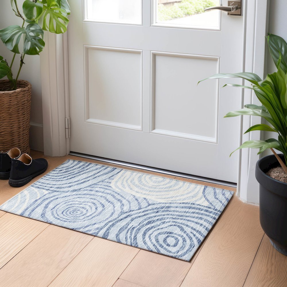 Premium Machine Washable Mayfield AMF765 Sky 1'8" x 2'6" Rug. Picture 5