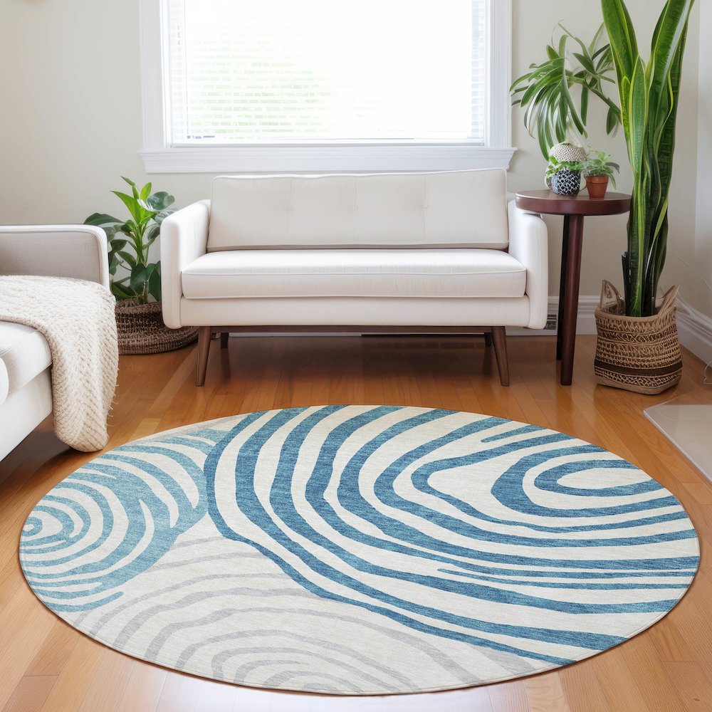 Premium Machine Washable Mayfield AMF765 Teal 8' x 8' Round Rug. Picture 5