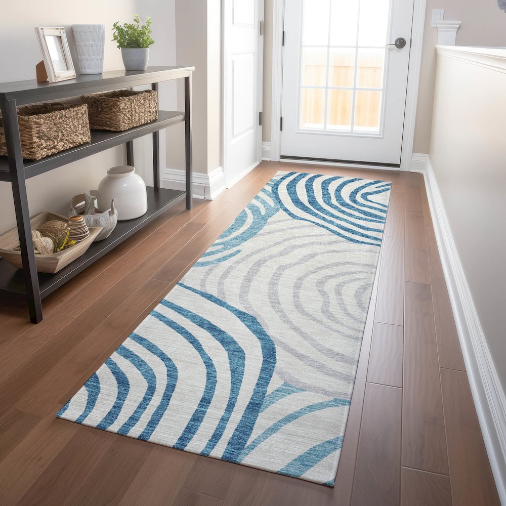Premium Machine Washable Mayfield AMF765 Teal 2'3" x 7'6" Runner Rug. Picture 5