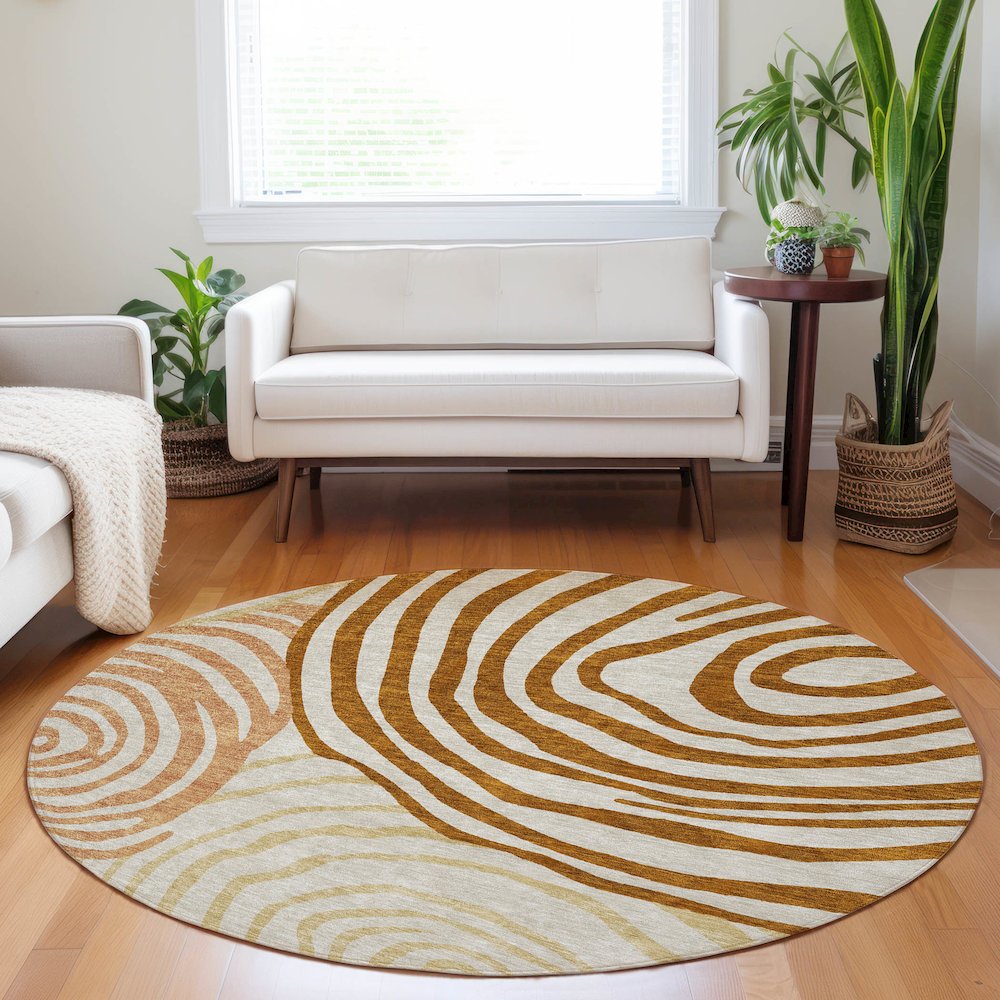 Premium Machine Washable Mayfield AMF765 Terracotta 8' x 8' Round Rug. Picture 5